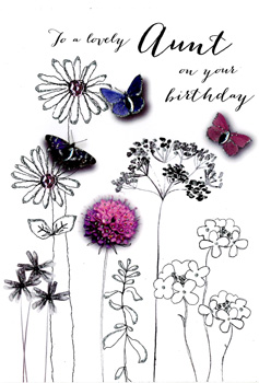 A birthday card for an aunt with flowers and butterflies.