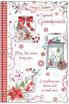 A Christmas card that says "Happy Christmas" to special grandparents.