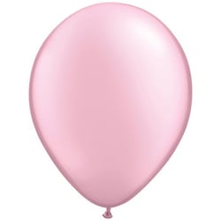 A pink balloon is floating in the air against a white background.