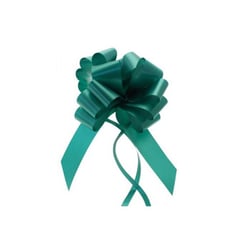 A green bow with an attached green ribbon to it.