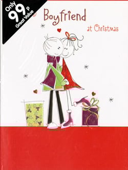 A Christmas card that says "Boyfriend" at Christmas.