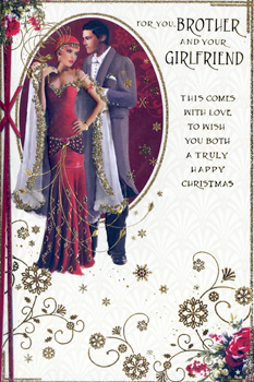 A Christmas card for a brother and his girlfriend.

(Note: The original sentence does not contain any grammatical errors, as it is a noun phrase.)