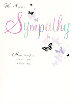 A sympathy card that says "Many thoughts are with you at this time."