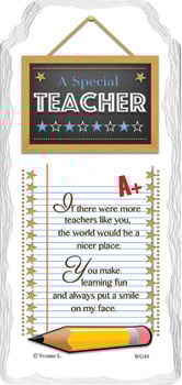 A sign that says "A special teacher" on it.