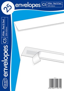 a pack of 25 white envelopes with peel and seal