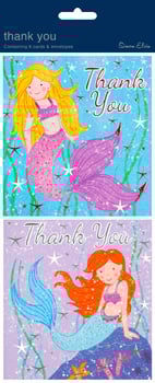 Two thank-you cards with mermaids on them.