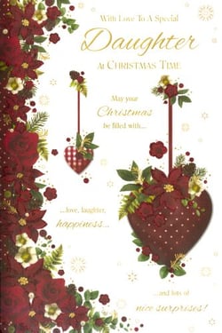 A Christmas card that says "With love to a special daughter at Christmas time."