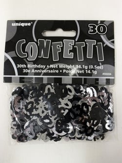 A package of unique 30th birthday confetti.