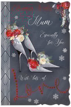 A Christmas card that says "Christmas wishes, Mum, especially for you, with lots of love."