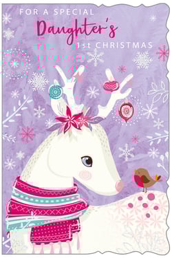 A Christmas card for a daughter's special first Christmas.