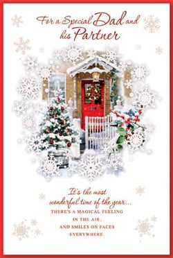 A Christmas card for a special dad and his partner.