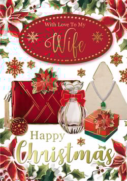 a christmas card that says " with love to my wife "