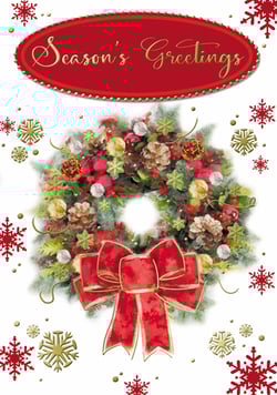 a christmas card with a wreath and the words season 's greetings