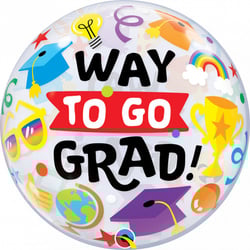 A balloon that says "way to go, grad" on it.
