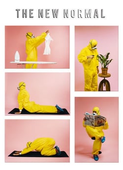 A collage of images with the words "The new normal" at the top.