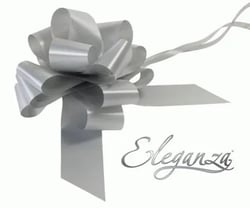 A silver bow on a white background with the word "Eleganza" below it.