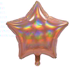 A star-shaped balloon with a rainbow pattern on it.