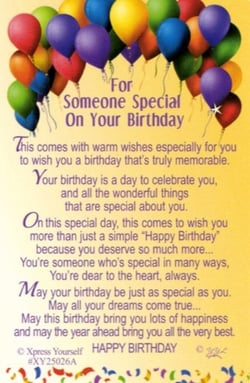 A birthday card that says "For someone special on your birthday."