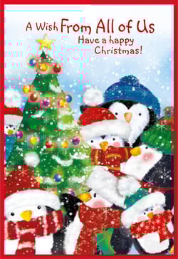 A Christmas card that says "A wish from all of us, have a happy Christmas."