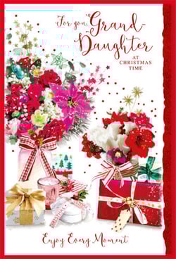 A Christmas card that says "For your granddaughter at Christmas time."