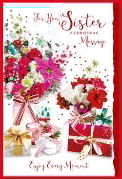 A Christmas card that says "For your sister, a Christmas message."