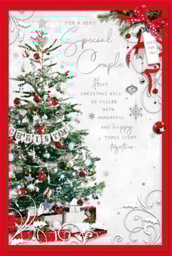 A Christmas card for a special couple with a Christmas tree.