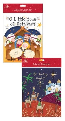 there are two different advent calendars with a nativity scene on them .