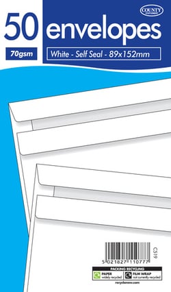 A package of 50 white self-sealing envelopes.