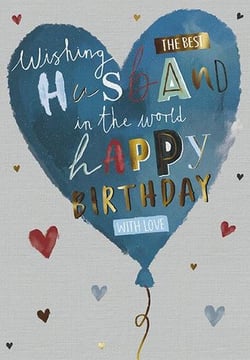 A birthday card for a husband with a heart-shaped balloon.