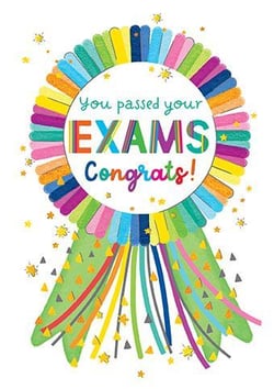 A congratulations card that says "You passed your exams. Congrats!"