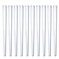 a row of white plastic straws on a white background .