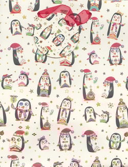 a white background with penguins wearing santa hats and scarves