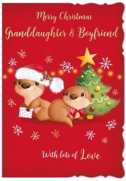 a merry christmas card for granddaughter and boyfriend