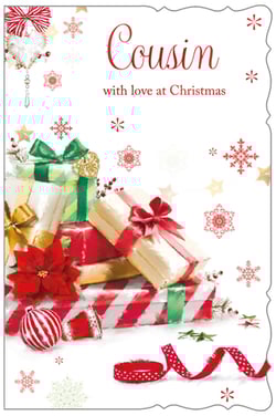 a christmas card that says cousin with love at christmas