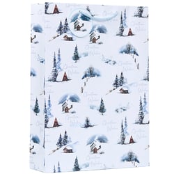 a christmas wishes bag with a snowy scene on it