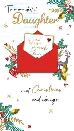 a christmas card that says to a wonderful daughter with so much love at christmas and always