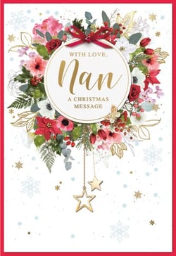 a christmas card for nan with flowers and a star