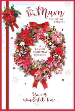 a christmas card for mum with a wreath on it