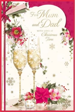 a christmas card that says for mum and dad with love at christmas time