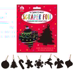 a package of christmas scraper foil hanging decorations