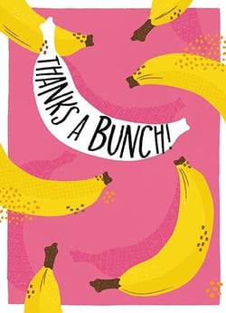 a bunch of bananas on a pink background with the words `` thanks a bunch '' written on them .