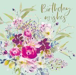 A birthday card with flowers and the words "birthday wishes."