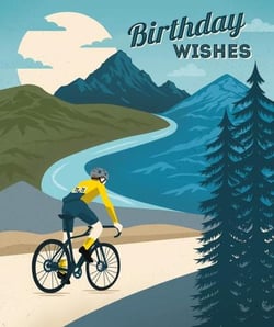 a man is riding a bike down a mountain road .