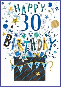 it is a happy 30th birthday card for a man .