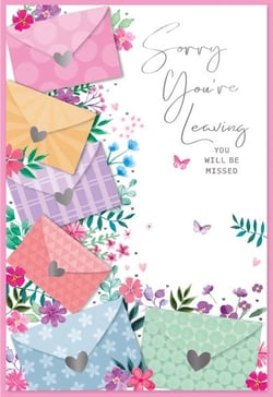 a card that says sorry you 're leaving you will be missed