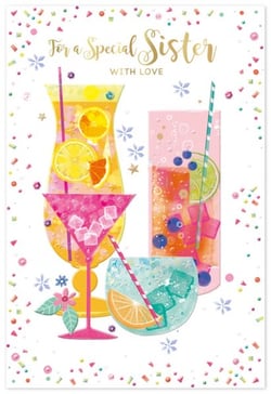 a birthday card for a special sister with drinks on it