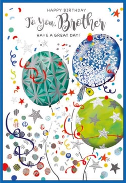 a birthday card for a brother with balloons and confetti