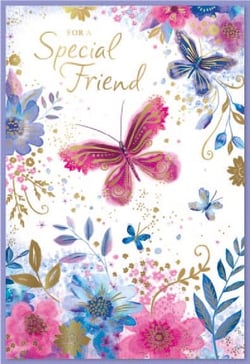 a birthday card for a special friend with butterflies and flowers