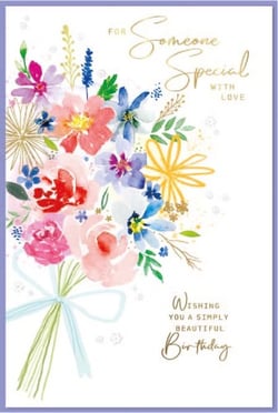 a birthday card for someone special with a bouquet of flowers