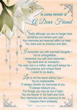 in loving memory of a dear friend , i remember you with warmest thoughts .